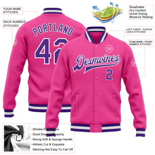 Load image into Gallery viewer, Custom Pink Purple-White Bomber Full-Snap Varsity Letterman Jacket