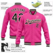Load image into Gallery viewer, Custom Pink Black-Cream Bomber Full-Snap Varsity Letterman Jacket