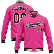 Load image into Gallery viewer, Custom Pink Black-Cream Bomber Full-Snap Varsity Letterman Jacket
