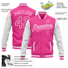 Load image into Gallery viewer, Custom Pink Pink-White Bomber Full-Snap Varsity Letterman Two Tone Jacket
