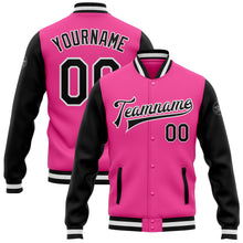 Load image into Gallery viewer, Custom Pink Black-White Bomber Full-Snap Varsity Letterman Two Tone Jacket