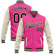 Load image into Gallery viewer, Custom Pink Black-Cream Bomber Full-Snap Varsity Letterman Two Tone Jacket