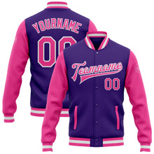 Load image into Gallery viewer, Custom Purple Pink-White Bomber Full-Snap Varsity Letterman Two Tone Jacket