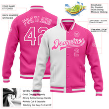Load image into Gallery viewer, Custom Pink Pink-White Bomber Full-Snap Varsity Letterman Split Fashion Jacket