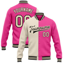 Load image into Gallery viewer, Custom Pink Cream-Black Bomber Full-Snap Varsity Letterman Split Fashion Jacket