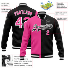 Load image into Gallery viewer, Custom Black Pink-White Bomber Full-Snap Varsity Letterman Split Fashion Jacket