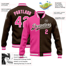 Load image into Gallery viewer, Custom Brown Pink-White Bomber Full-Snap Varsity Letterman Split Fashion Jacket