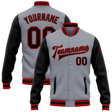 Load image into Gallery viewer, Custom Gray Black-Red Bomber Full-Snap Varsity Letterman Two Tone Jacket