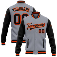 Load image into Gallery viewer, Custom Gray Black-Orange Bomber Full-Snap Varsity Letterman Two Tone Jacket