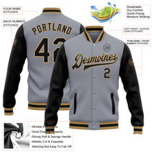 Load image into Gallery viewer, Custom Gray Black-Old Gold Bomber Full-Snap Varsity Letterman Two Tone Jacket