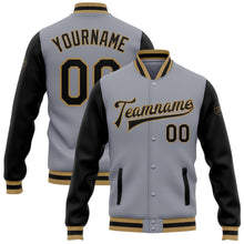 Load image into Gallery viewer, Custom Gray Black-Old Gold Bomber Full-Snap Varsity Letterman Two Tone Jacket