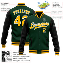 Load image into Gallery viewer, Custom Green Gold-Black Bomber Full-Snap Varsity Letterman Two Tone Jacket