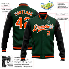 Load image into Gallery viewer, Custom Green Orange-Black Bomber Full-Snap Varsity Letterman Two Tone Jacket
