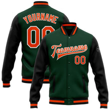Load image into Gallery viewer, Custom Green Orange-Black Bomber Full-Snap Varsity Letterman Two Tone Jacket