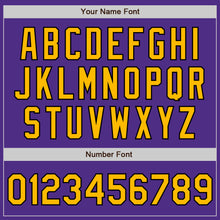 Load image into Gallery viewer, Custom Purple Gold-Black Bomber Full-Snap Varsity Letterman Two Tone Jacket