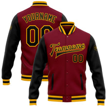 Load image into Gallery viewer, Custom Crimson Black-Gold Bomber Full-Snap Varsity Letterman Two Tone Jacket