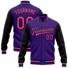 Load image into Gallery viewer, Custom Purple Pink-Black Bomber Full-Snap Varsity Letterman Two Tone Jacket