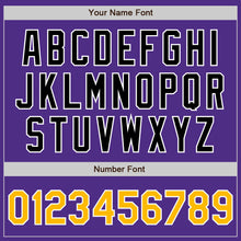 Load image into Gallery viewer, Custom Purple Black-Gold Bomber Full-Snap Varsity Letterman Two Tone Jacket