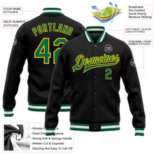 Load image into Gallery viewer, Custom Black Kelly Green-Yellow Bomber Full-Snap Varsity Letterman Jacket