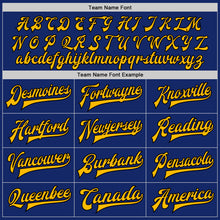 Load image into Gallery viewer, Custom Royal Gold-Black Bomber Full-Snap Varsity Letterman Jacket