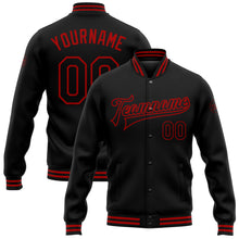 Load image into Gallery viewer, Custom Black Red Bomber Full-Snap Varsity Letterman Jacket