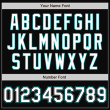 Load image into Gallery viewer, Custom Black White-Teal Bomber Full-Snap Varsity Letterman Jacket