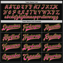 Load image into Gallery viewer, Custom Black Neon Green-Pink Bomber Full-Snap Varsity Letterman Jacket