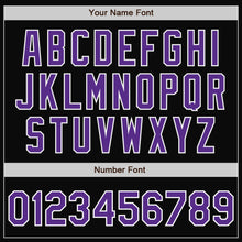 Load image into Gallery viewer, Custom Black Purple-White Bomber Full-Snap Varsity Letterman Jacket