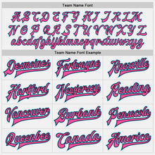 Load image into Gallery viewer, Custom White Sky Blue Black-Pink Bomber Full-Snap Varsity Letterman Jacket