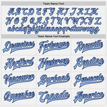 Load image into Gallery viewer, Custom White Light Blue-Navy Bomber Full-Snap Varsity Letterman Jacket