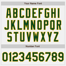 Load image into Gallery viewer, Custom White Green-Gold Bomber Full-Snap Varsity Letterman Jacket