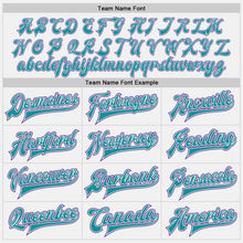 Load image into Gallery viewer, Custom White Purple-Teal Bomber Full-Snap Varsity Letterman Jacket