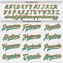 Load image into Gallery viewer, Custom White Aqua-Orange Bomber Full-Snap Varsity Letterman Jacket
