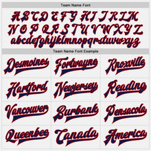 Load image into Gallery viewer, Custom White Navy-Red Bomber Full-Snap Varsity Letterman Jacket