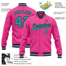Load image into Gallery viewer, Custom Pink Aqua-Black Bomber Full-Snap Varsity Letterman Jacket