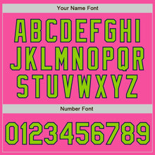 Load image into Gallery viewer, Custom Pink Neon Green-Navy Bomber Full-Snap Varsity Letterman Jacket