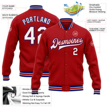 Load image into Gallery viewer, Custom Red White-Royal Bomber Full-Snap Varsity Letterman Jacket