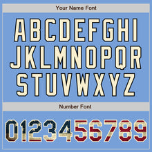 Load image into Gallery viewer, Custom Light Blue Vintage USA Flag Cream-Black Bomber Full-Snap Varsity Letterman Jacket