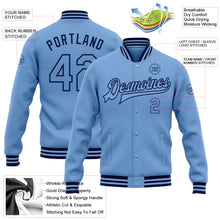 Load image into Gallery viewer, Custom Light Blue Navy Bomber Full-Snap Varsity Letterman Jacket