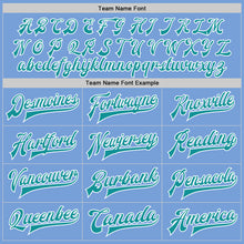 Load image into Gallery viewer, Custom Light Blue Teal-White Bomber Full-Snap Varsity Letterman Jacket
