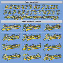 Load image into Gallery viewer, Custom Light Blue Royal-Yellow Bomber Full-Snap Varsity Letterman Jacket