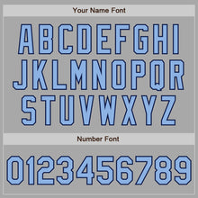 Load image into Gallery viewer, Custom Gray Light Blue-Navy Bomber Full-Snap Varsity Letterman Jacket