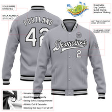 Load image into Gallery viewer, Custom Gray White-Black Bomber Full-Snap Varsity Letterman Jacket