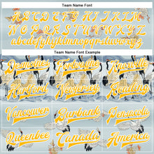 Load image into Gallery viewer, Custom Lakes Blue Gold-White Heron 3D Pattern Design Bomber Full-Snap Varsity Letterman Jacket