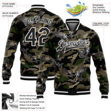 Load image into Gallery viewer, Custom Camo Black-White Eagle 3D Pattern Design Bomber Full-Snap Varsity Letterman Salute To Service Jacket