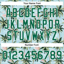 Load image into Gallery viewer, Custom Lakes Blue Kelly Green-White Flamingo And Tropical Hawaii Palm Tree 3D Bomber Full-Snap Varsity Letterman Jacket