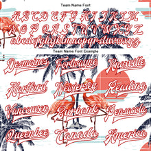 Load image into Gallery viewer, Custom White Red Flamingo And Tropical Hawaii Palm Tree 3D Bomber Full-Snap Varsity Letterman Jacket
