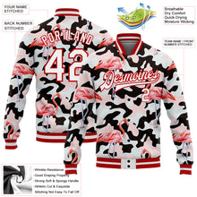 Load image into Gallery viewer, Custom Camo White-Red Flamingo 3D Pattern Design Bomber Full-Snap Varsity Letterman Salute To Service Jacket