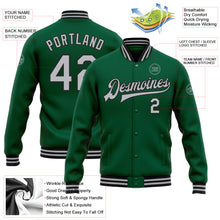 Load image into Gallery viewer, Custom Kelly Green Gray-Black Bomber Full-Snap Varsity Letterman Jacket
