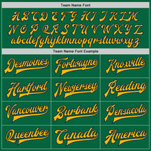 Load image into Gallery viewer, Custom Kelly Green Gold-Navy Bomber Full-Snap Varsity Letterman Jacket